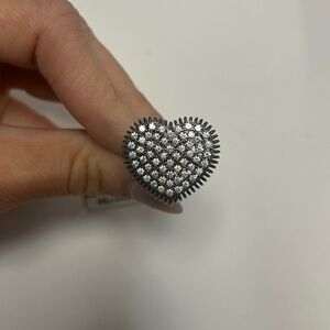 Suzy Levian Heart Shape Black Sterling Silver White CZ Ring NWT